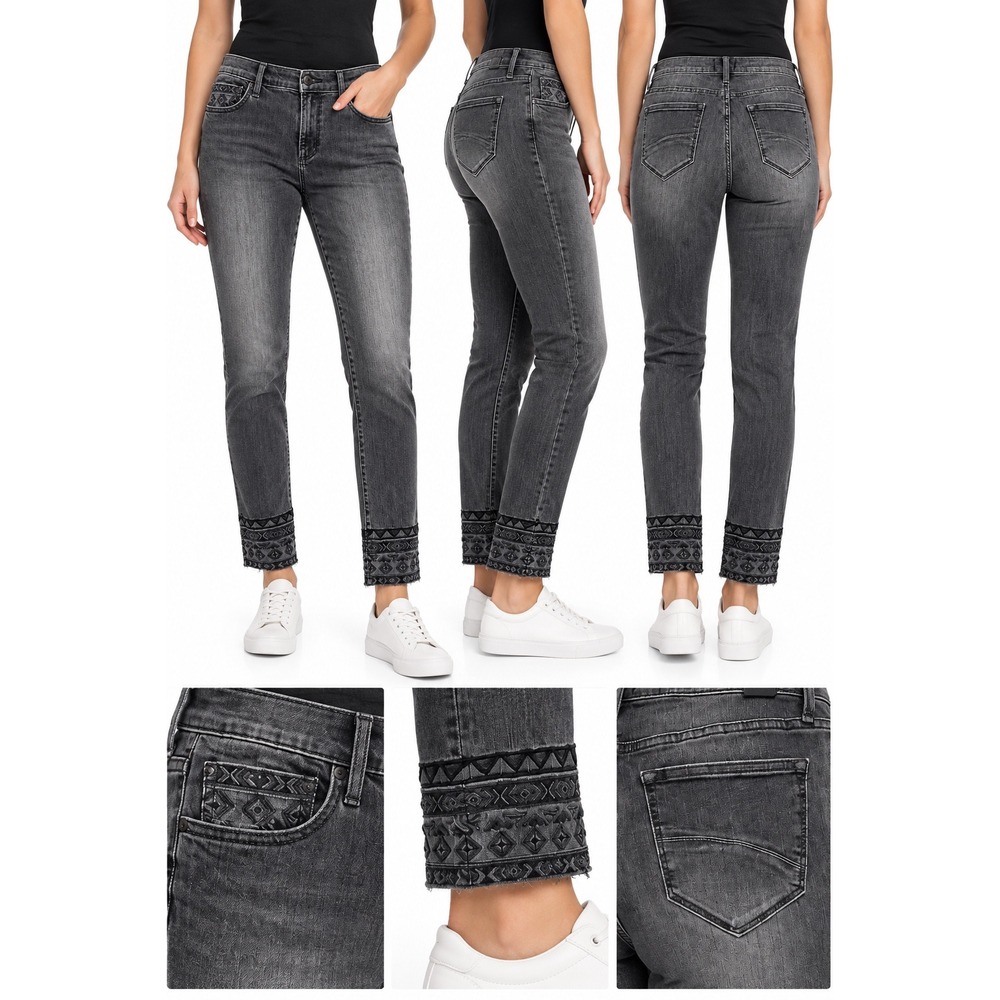 Driftwood Jackie Jeans W30 L27 Faded Black Gray Embroidered Aztec Cuff Slim